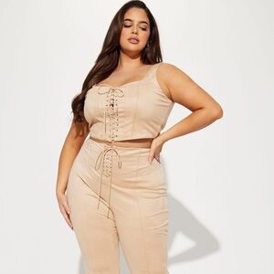 Fashion Nova- Suede Lace Up Pant Set